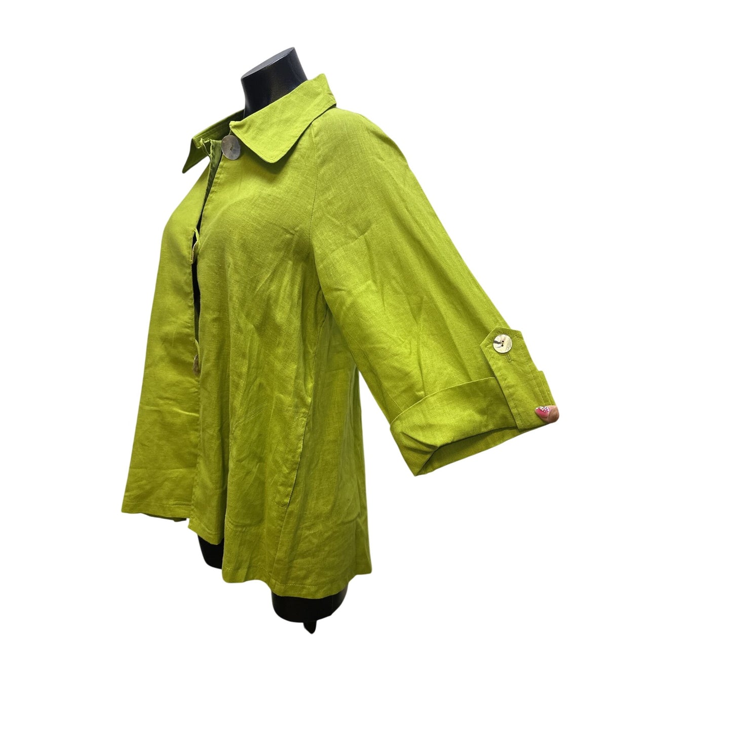 NWT Luii Lime Green Button-Up Blouse w/seashell buttons