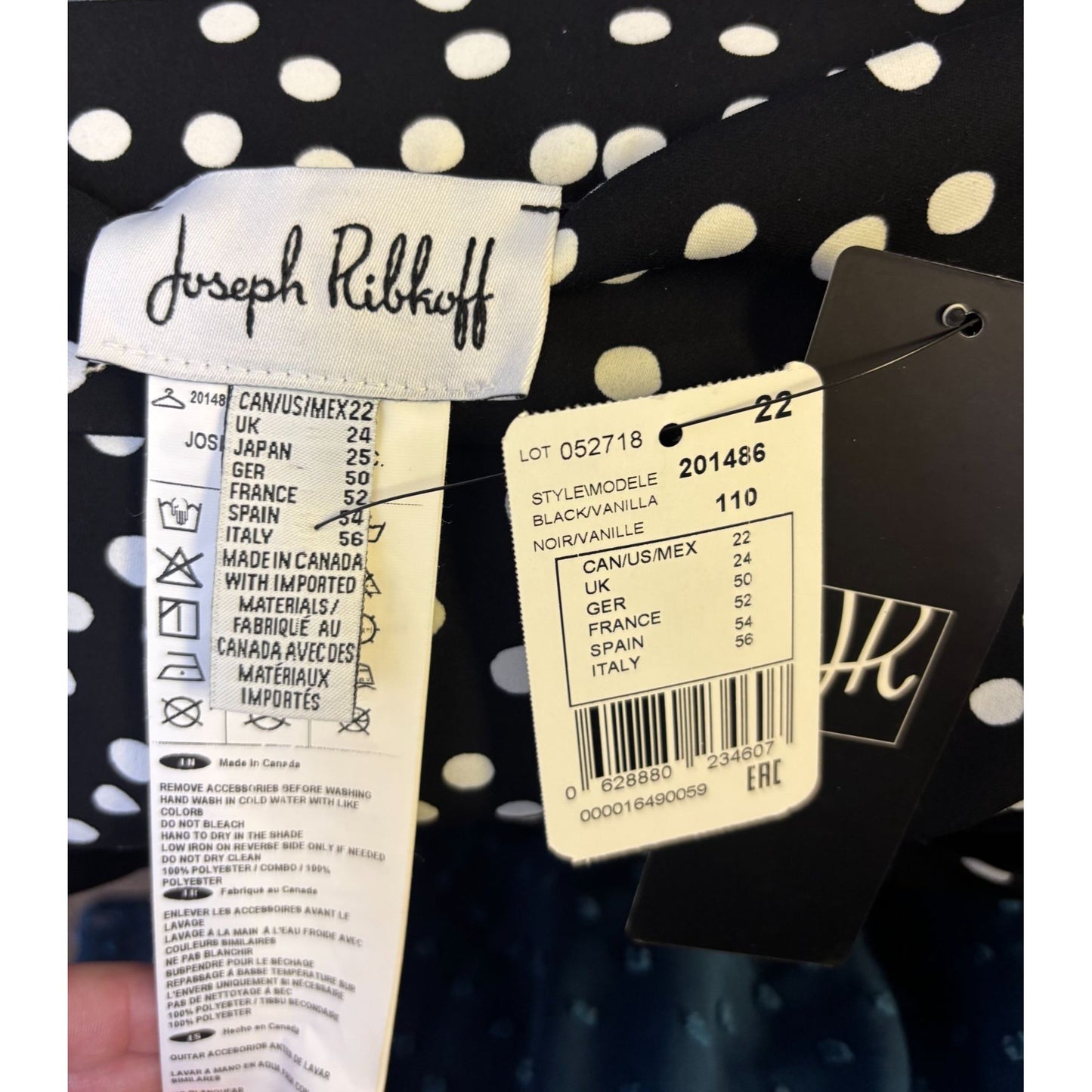 NWT Joseph Ribkoff Black Polka Dot Wide-Leg Pants Size 22