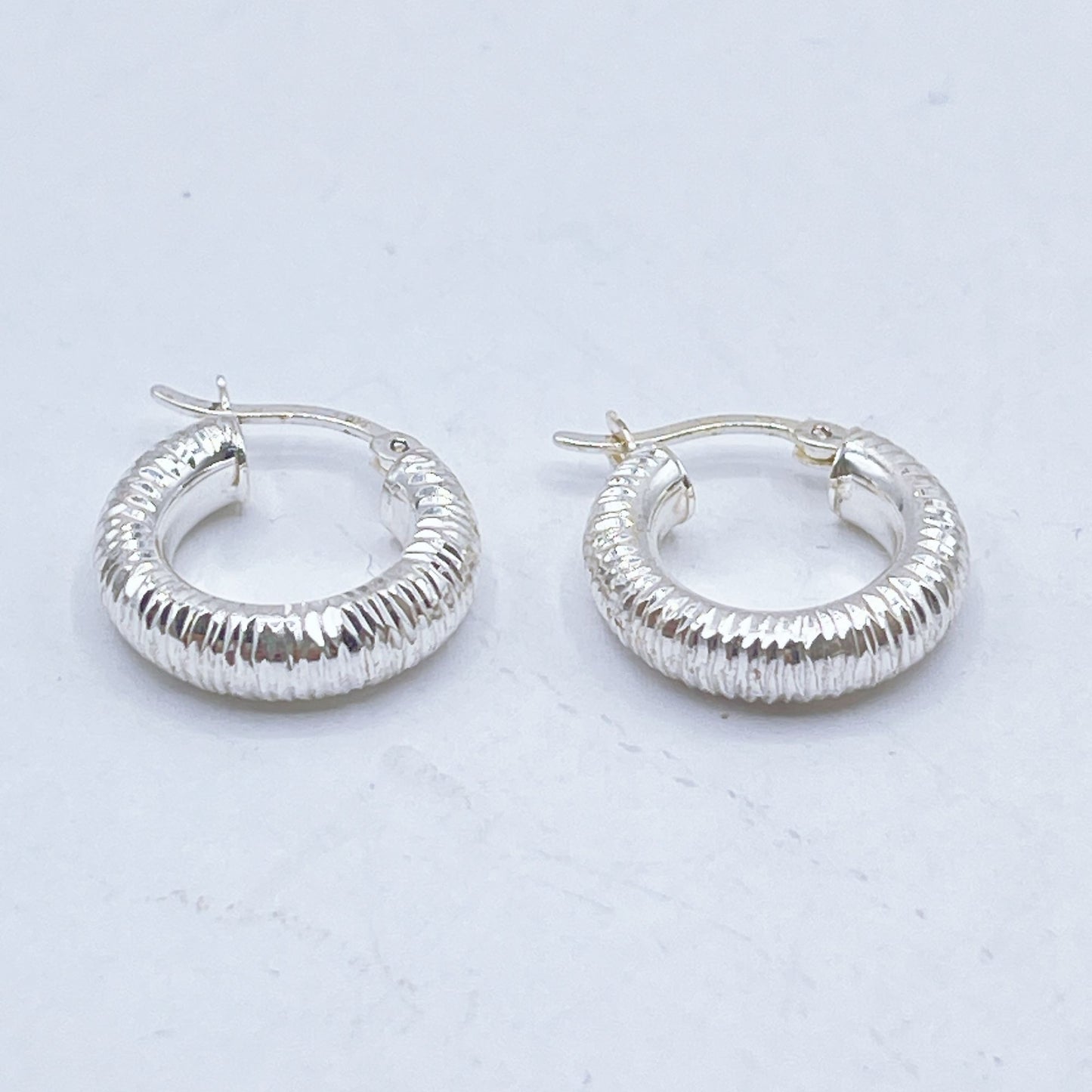 Textured 925 Sterling Silver Hoop Earrings