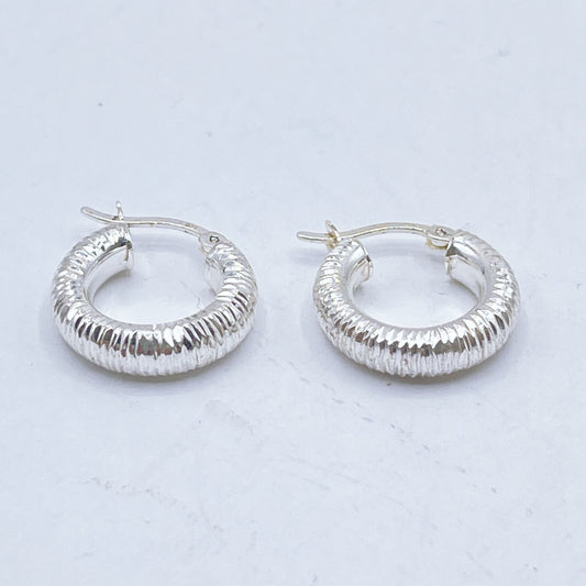 Textured 925 Sterling Silver Hoop Earrings