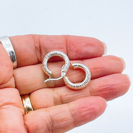 Textured 925 Sterling Silver Hoop Earrings