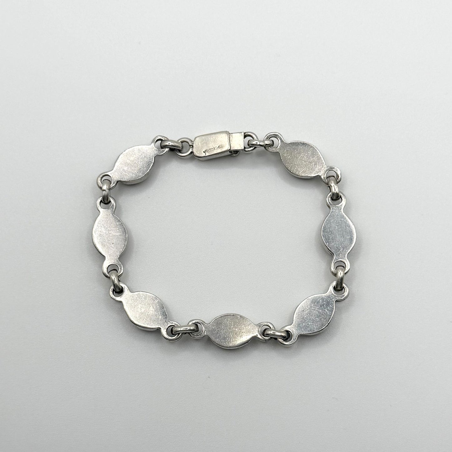 Vintage 925 Sterling Silver Black Onyx Oval Link Bracelet 7" Artisan Crafted