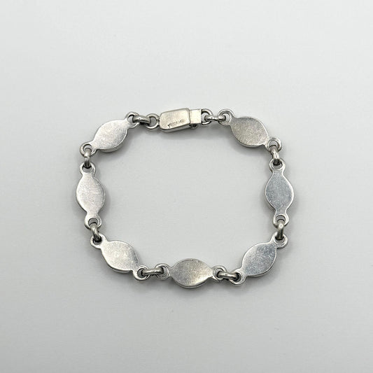 Vintage 925 Sterling Silver Black Onyx Oval Link Bracelet 7" Artisan Crafted