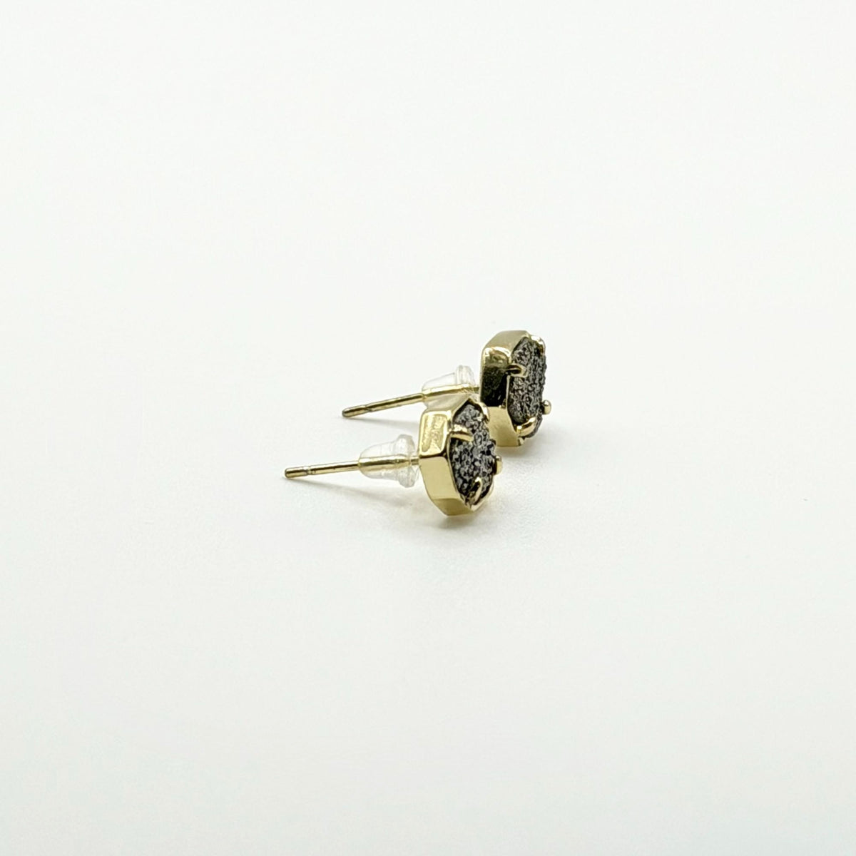 Kendra Scott Taylor Earrings Studs Gold Tone Black Platinum Drusy