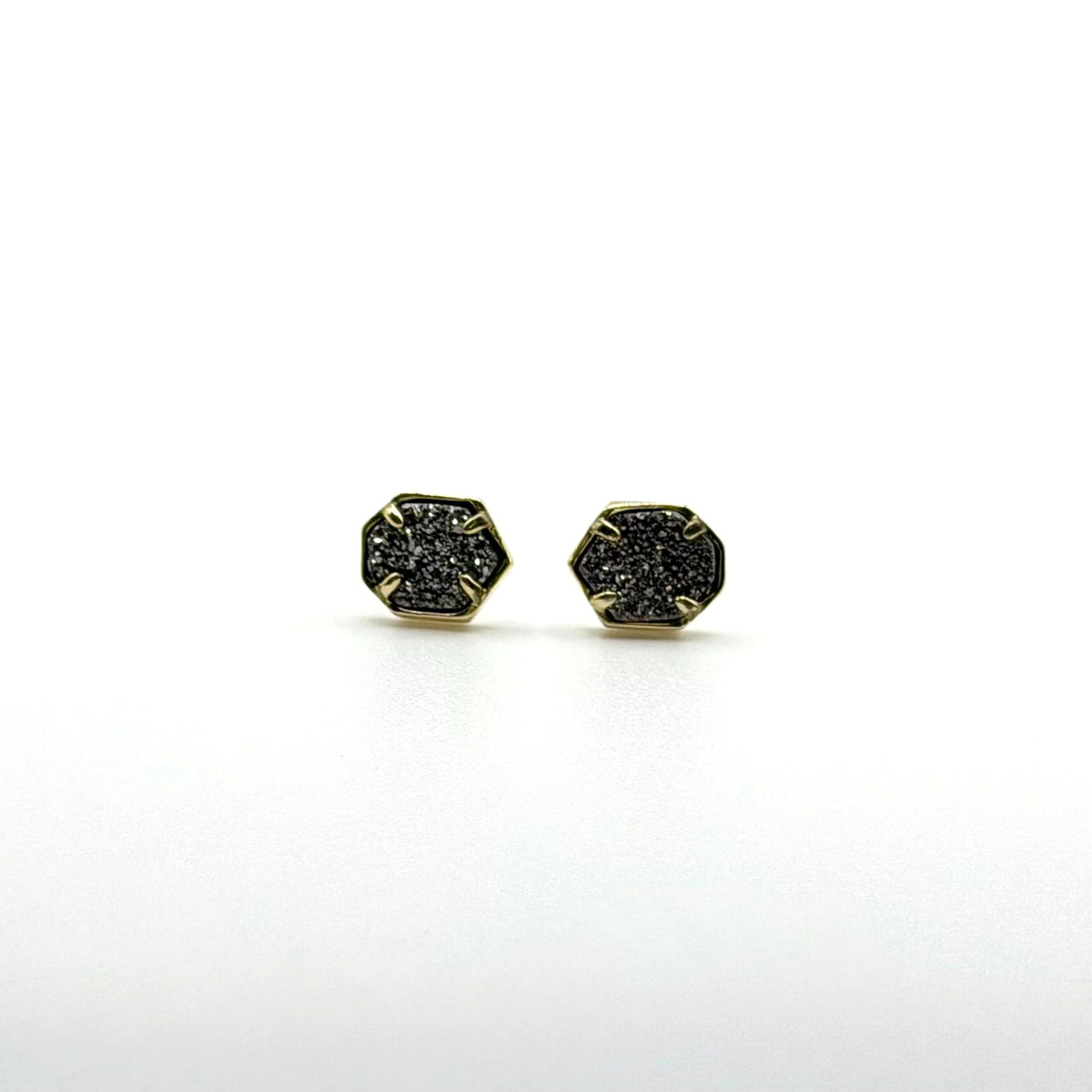 Kendra Scott Taylor Earrings Studs Gold Tone Black Platinum Drusy
