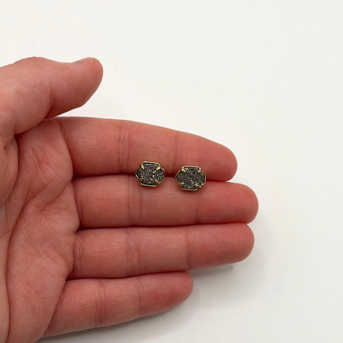 Kendra Scott Taylor Earrings Studs Gold Tone Black Platinum Drusy