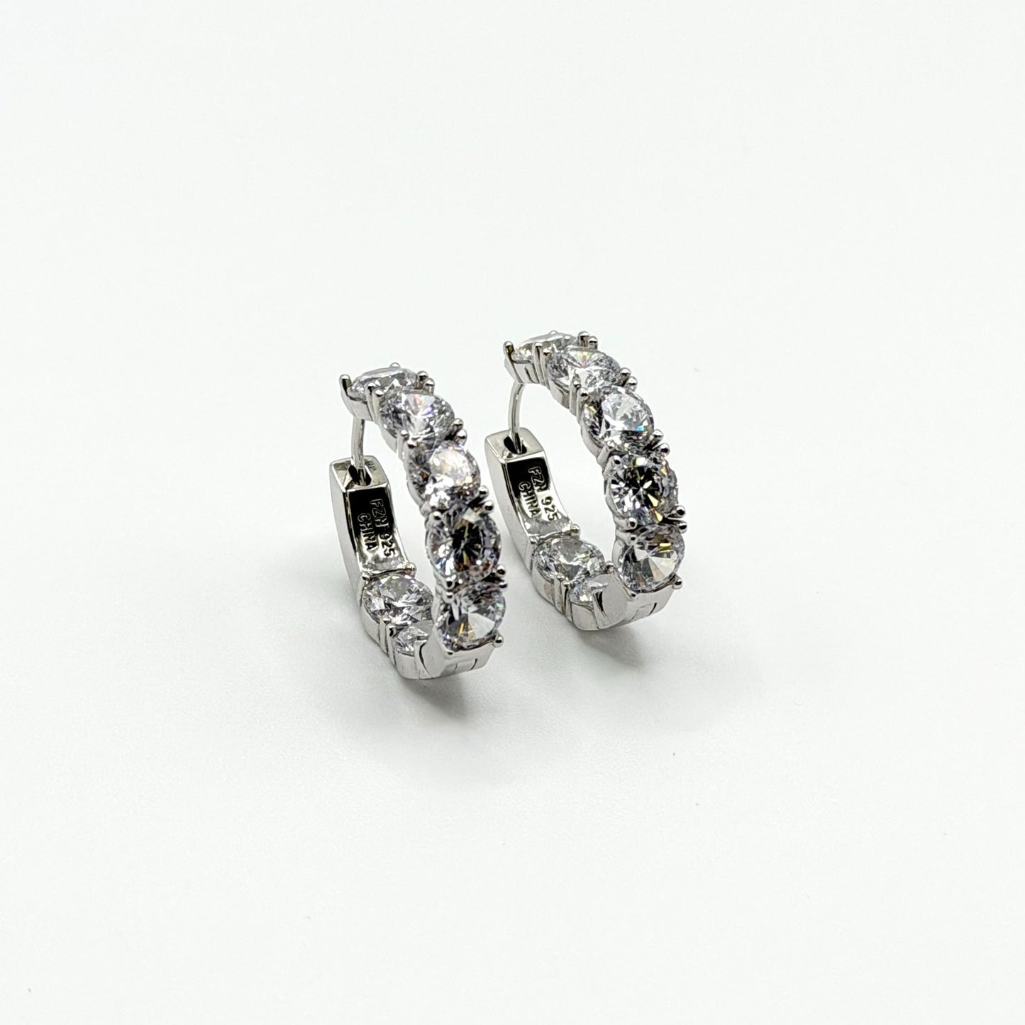 FZN 925 Sterling Silver Hoop Earrings With Sparkling Round & Baguette CZ Stones