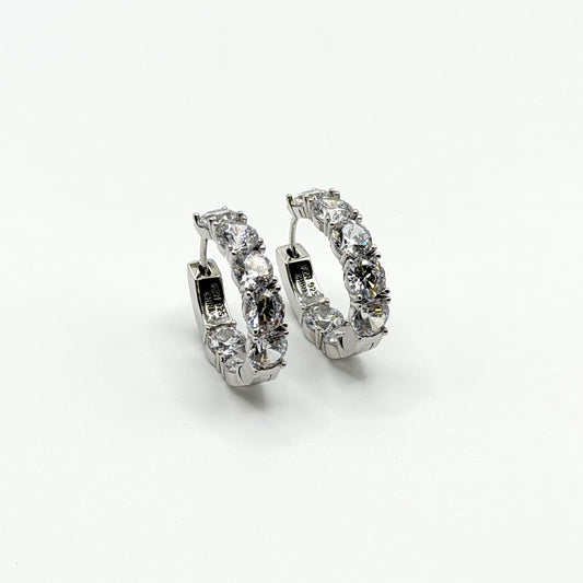 FZN 925 Sterling Silver Hoop Earrings With Sparkling Round & Baguette CZ Stones