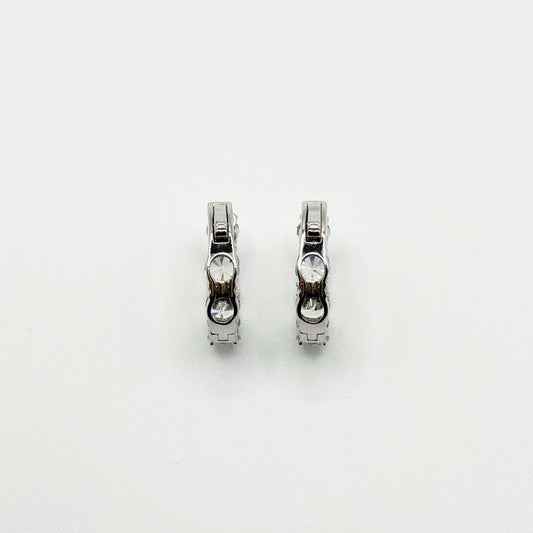 FZN 925 Sterling Silver Hoop Earrings With Sparkling Round & Baguette CZ Stones