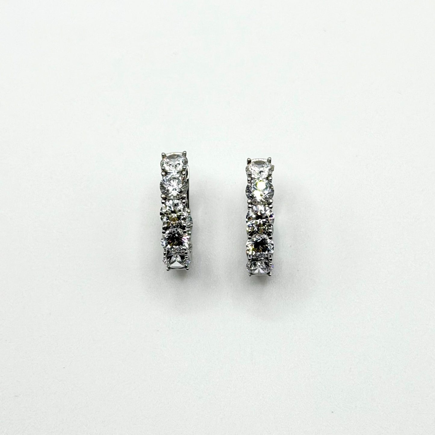 FZN 925 Sterling Silver Hoop Earrings With Sparkling Round & Baguette CZ Stones