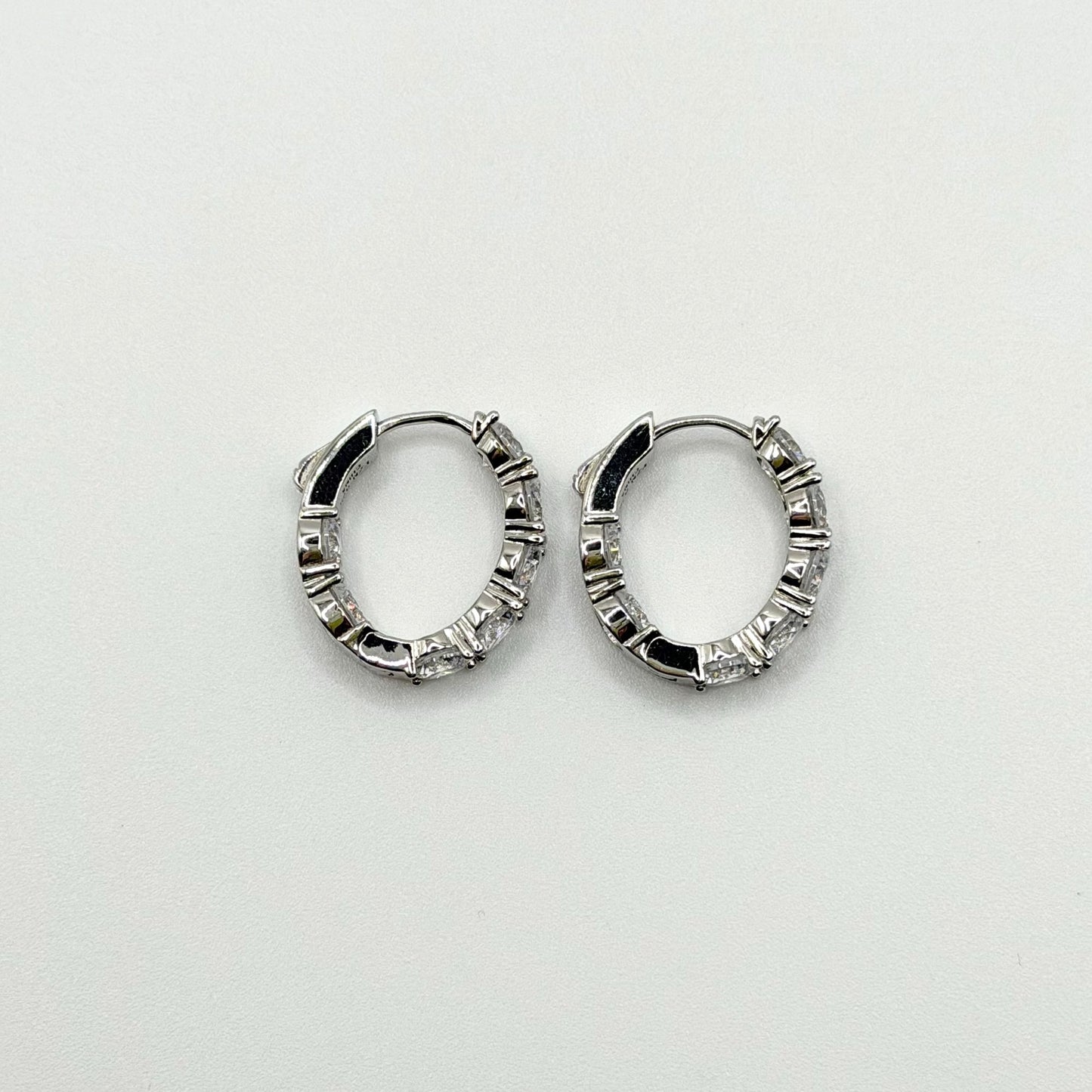 FZN 925 Sterling Silver Hoop Earrings With Sparkling Round & Baguette CZ Stones