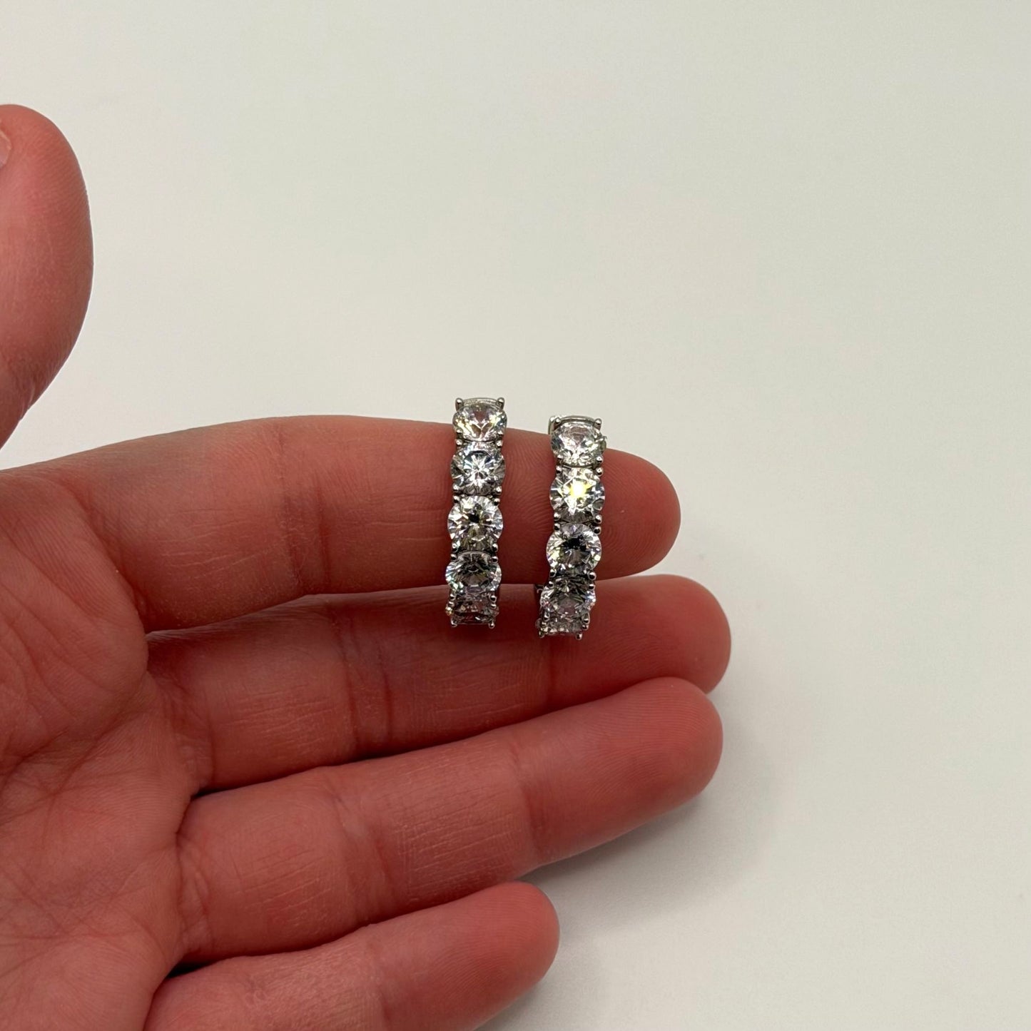 FZN 925 Sterling Silver Hoop Earrings With Sparkling Round & Baguette CZ Stones