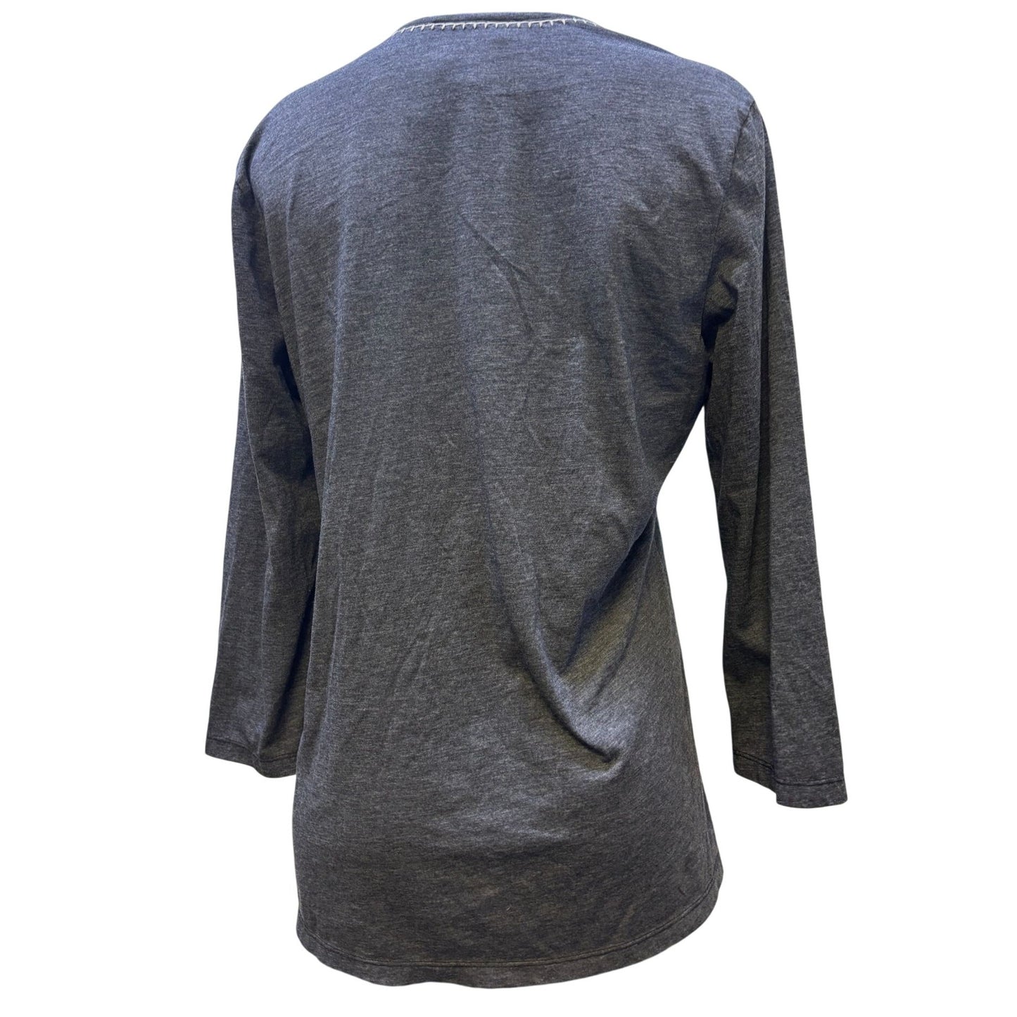 Johnny Was Embroidered Floral V-Neck Long Sleeve Gray Shirt M