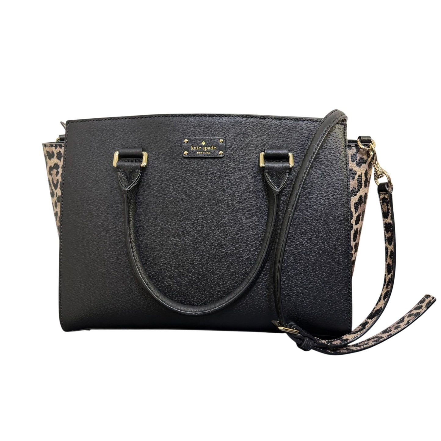 Kate Spade Black Pebbled Leather & Leopard Print Tote Bag