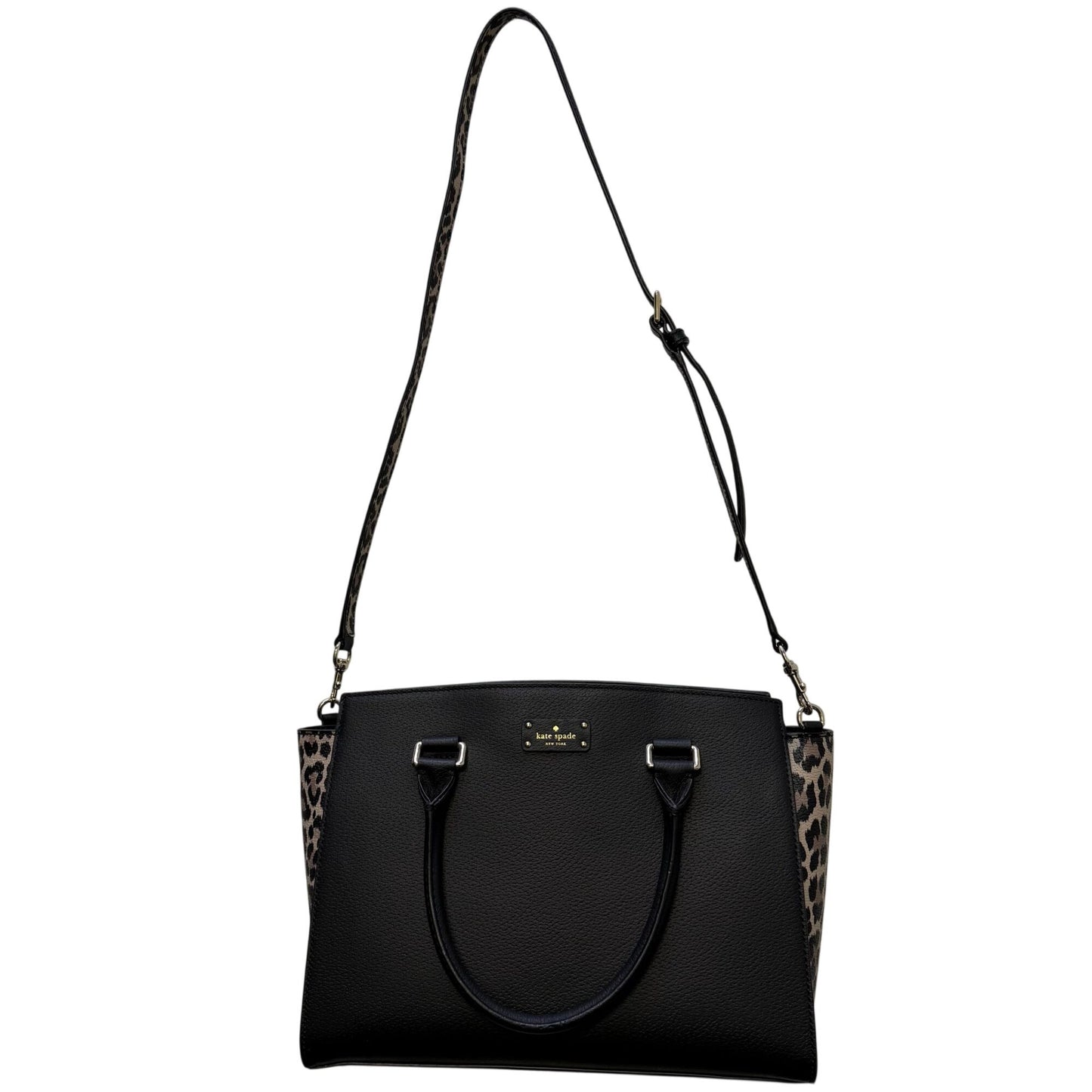 Kate Spade Black Pebbled Leather & Leopard Print Tote Bag