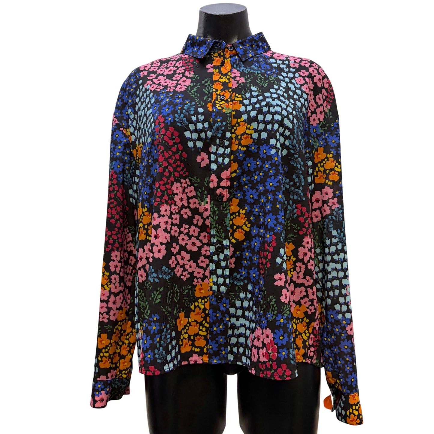 Johnny Was Print Back Pleat Blouse Black Multi M