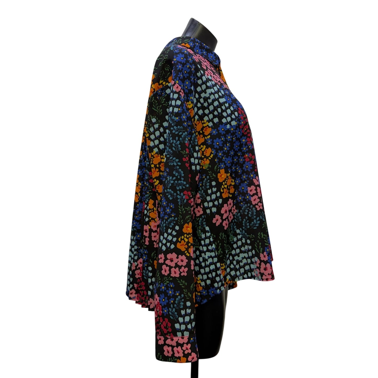 Johnny Was Print Back Pleat Blouse Black Multi M