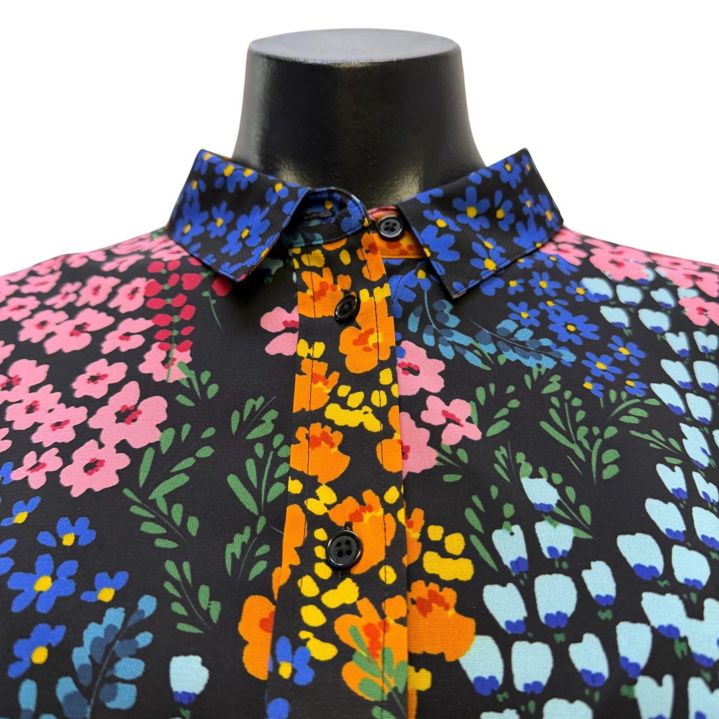 Johnny Was Print Back Pleat Blouse Black Multi M