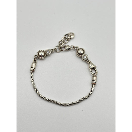 Brighton Silver Wheat Chain Crystal Accent Bracelet
