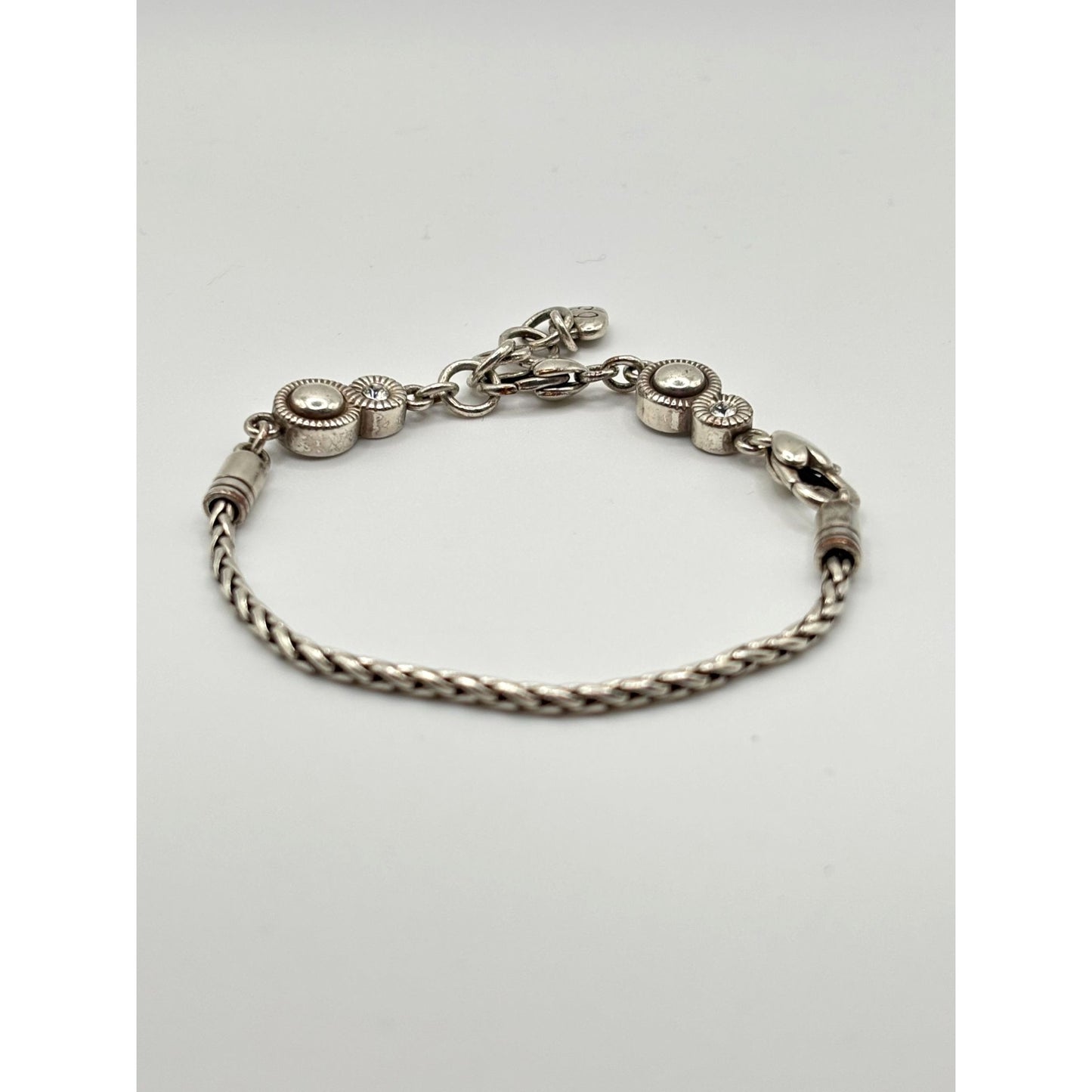 Brighton Silver Wheat Chain Crystal Accent Bracelet