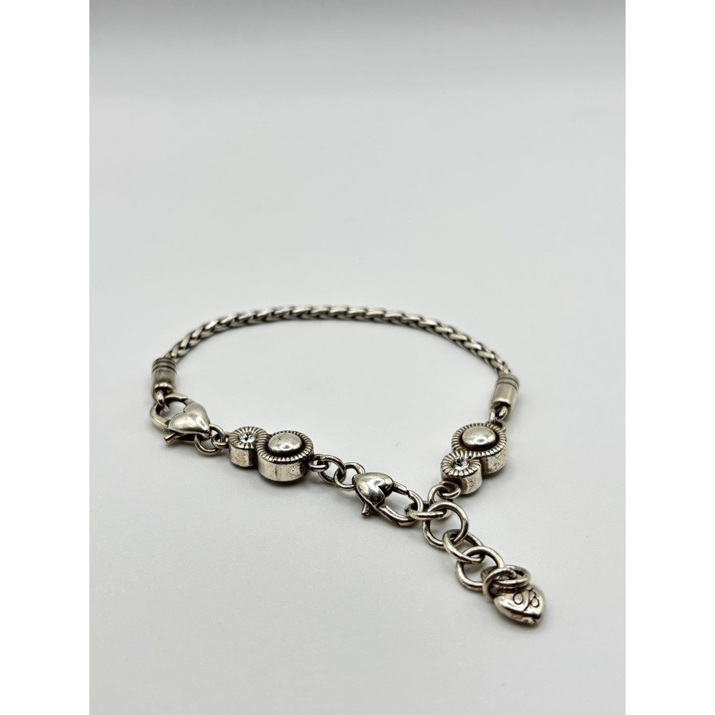 Brighton Silver Wheat Chain Crystal Accent Bracelet