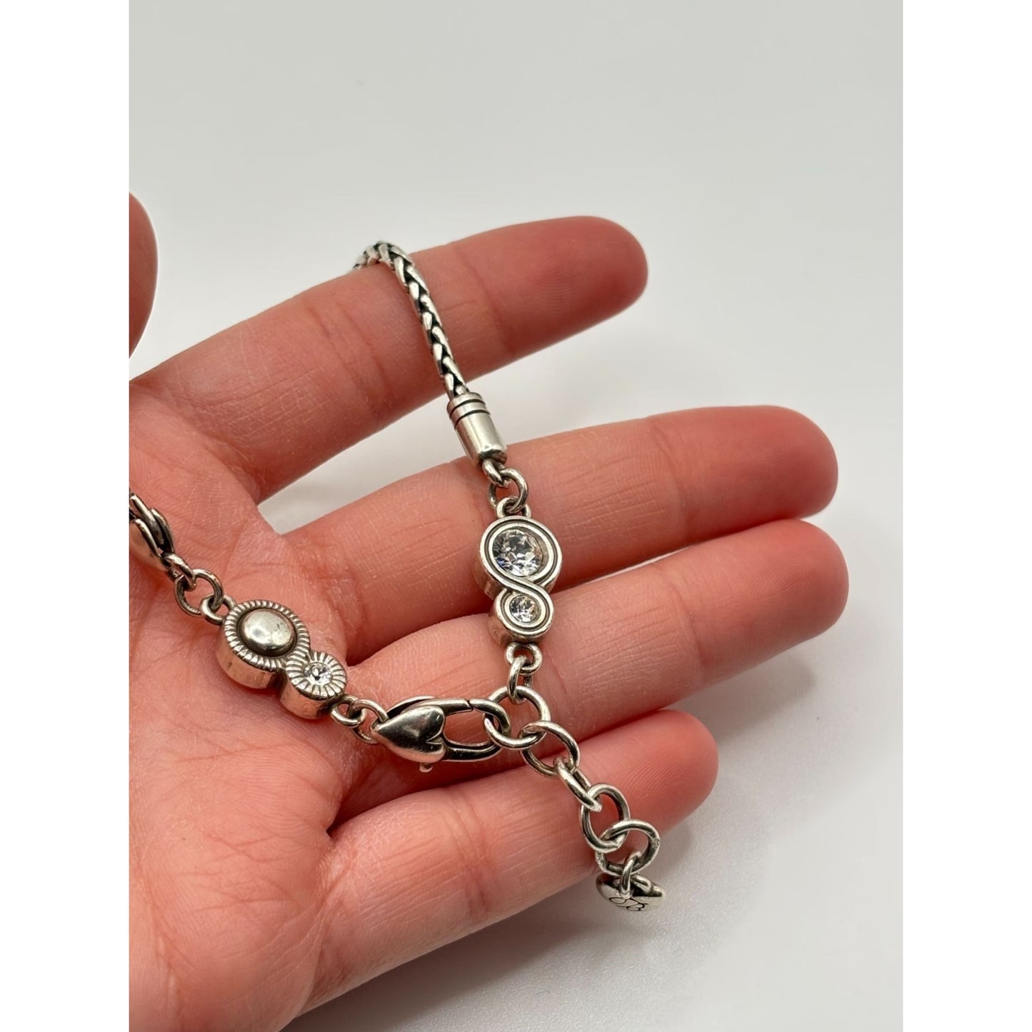 Brighton Silver Wheat Chain Crystal Accent Bracelet