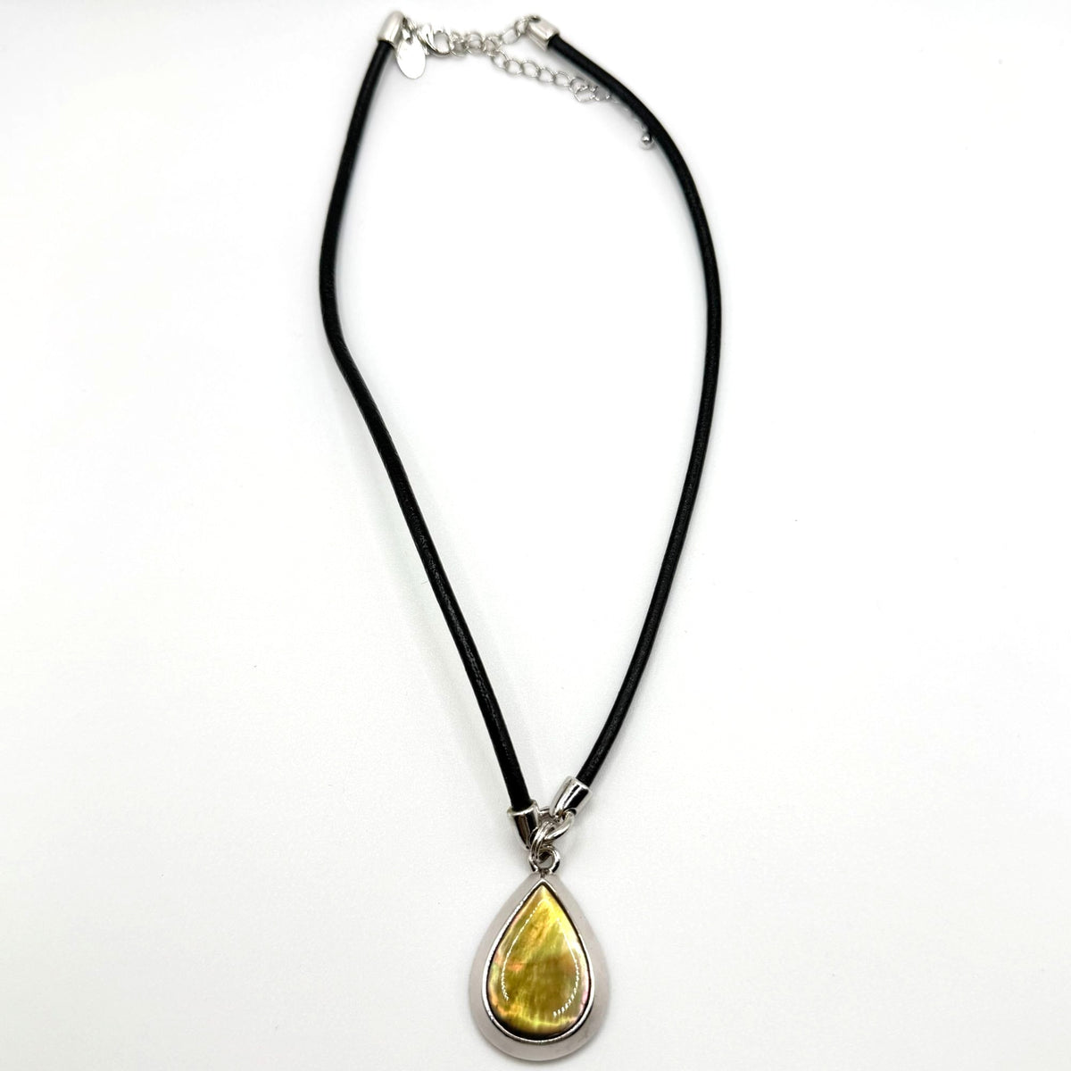 Lia Sophia Genuine Mother-Of-Pearl Teardrop Pendant Leather Cord Necklace