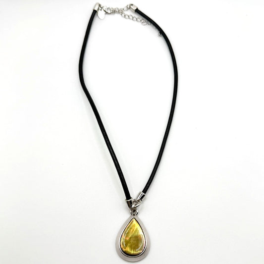 Lia Sophia Genuine Mother-Of-Pearl Teardrop Pendant Leather Cord Necklace