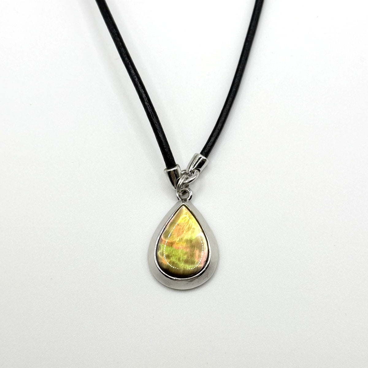 Lia Sophia Genuine Mother-Of-Pearl Teardrop Pendant Leather Cord Necklace