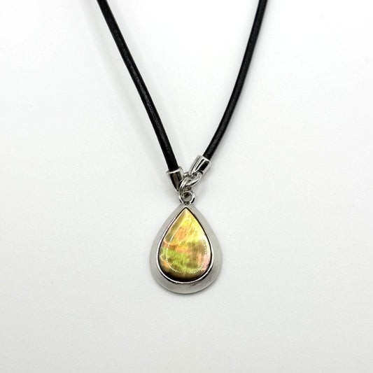 Lia Sophia Genuine Mother-Of-Pearl Teardrop Pendant Leather Cord Necklace