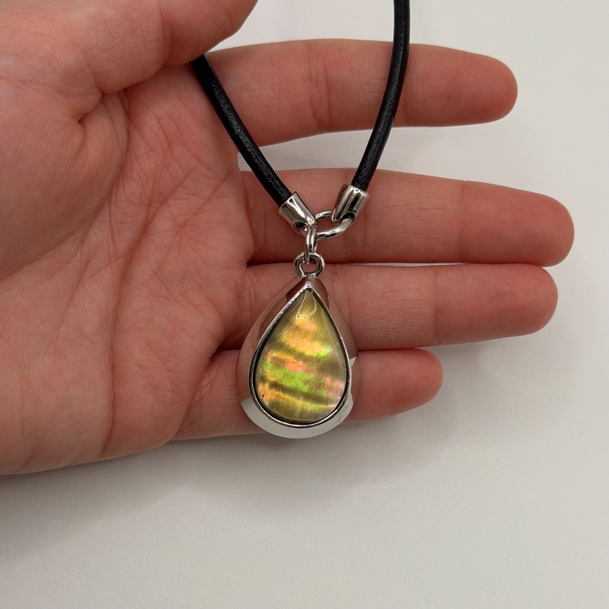 Lia Sophia Genuine Mother-Of-Pearl Teardrop Pendant Leather Cord Necklace