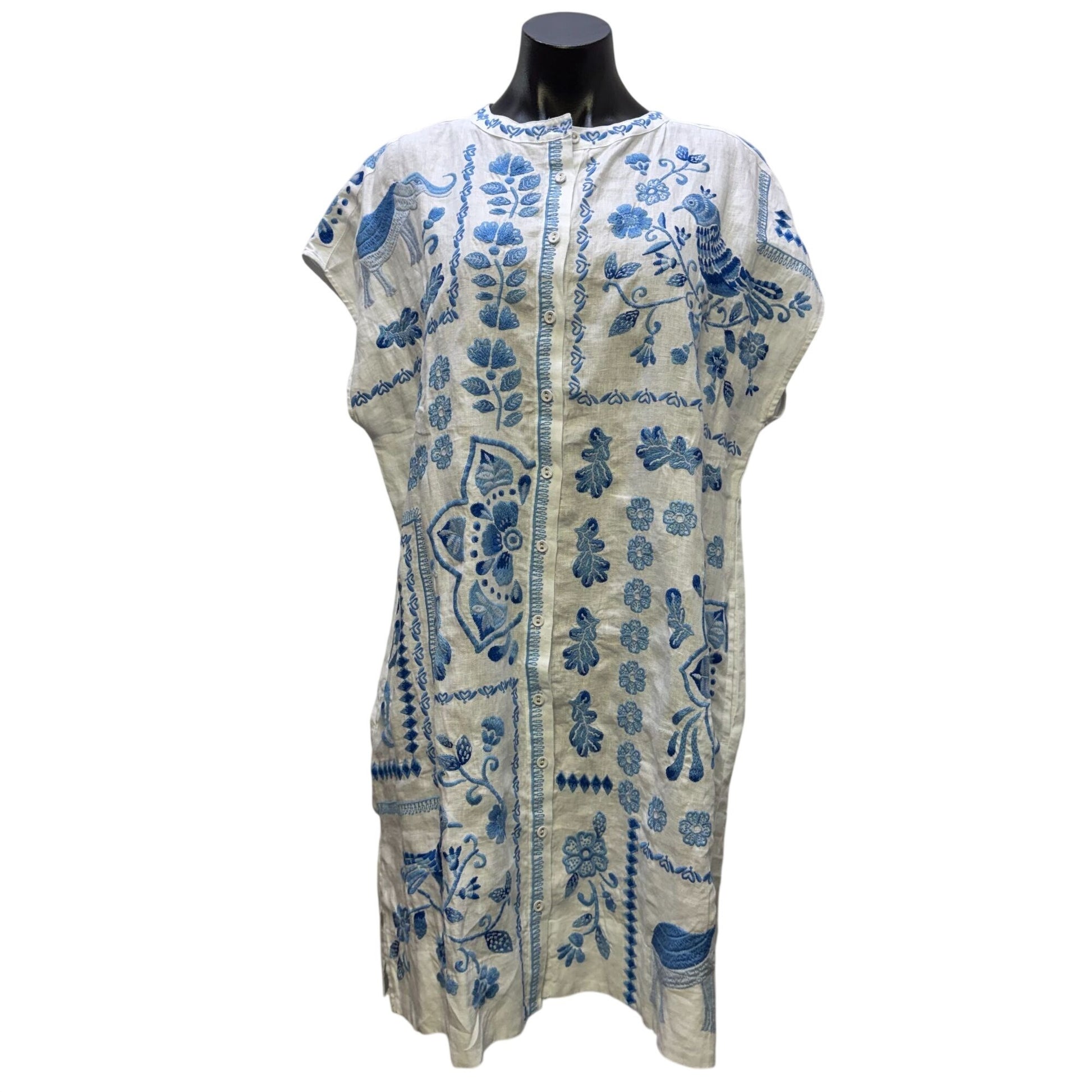 johnny was blue floral dress Johnny Was Women's Short Sleeve Tiered Dress in Blue, Size Large, Floral