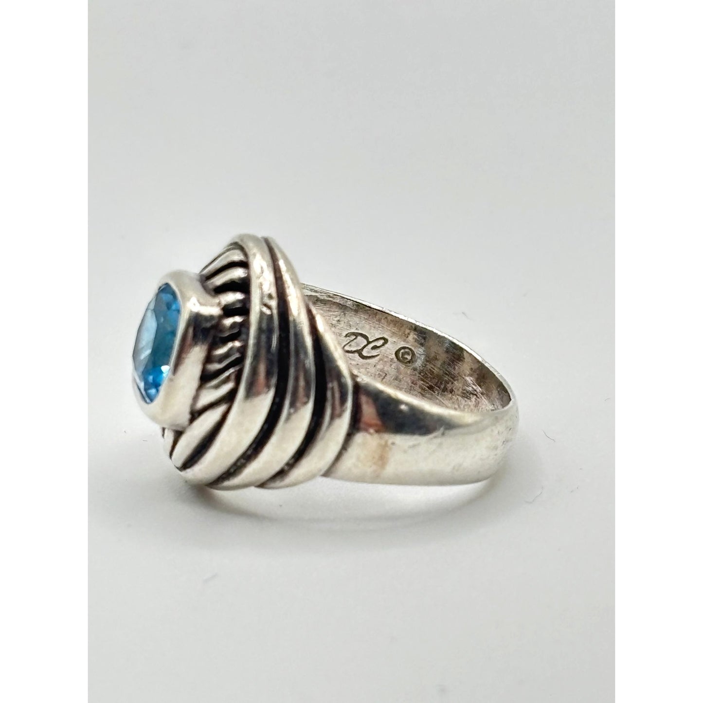 Vintage Sterling Silver Blue Topaz Ring Size 7.5