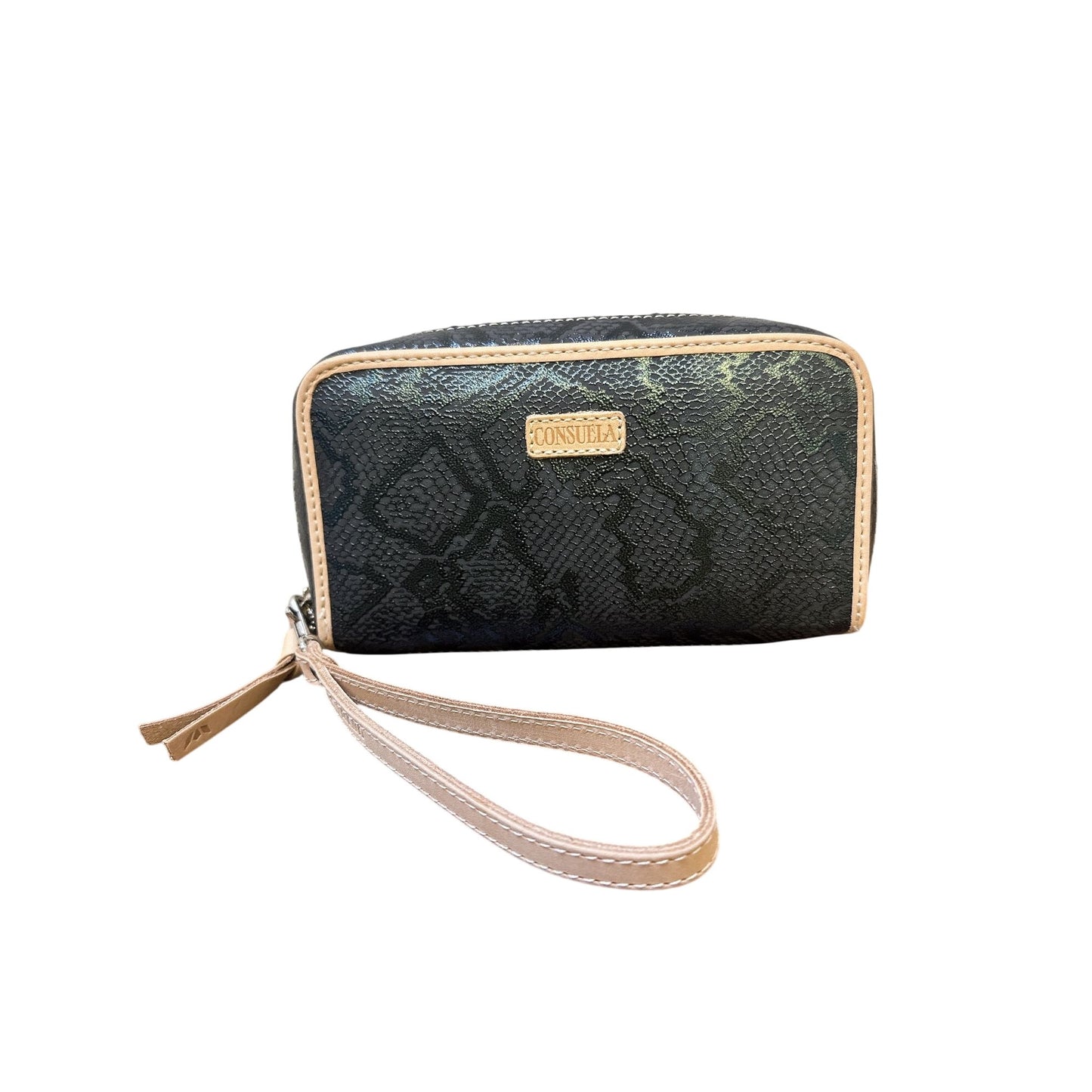 Consuela MTRA Black & Beige Snakeskin Wristlet Wallet