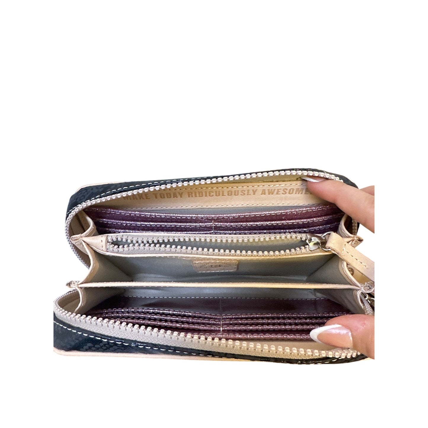 Consuela MTRA Black & Beige Snakeskin Wristlet Wallet