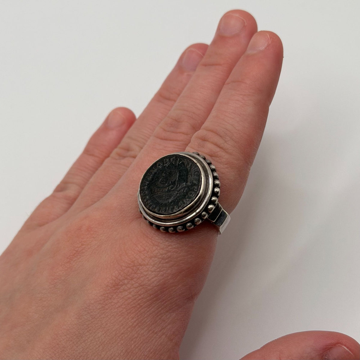 925 Sterling Silver Roman Coin Ring Size 7
