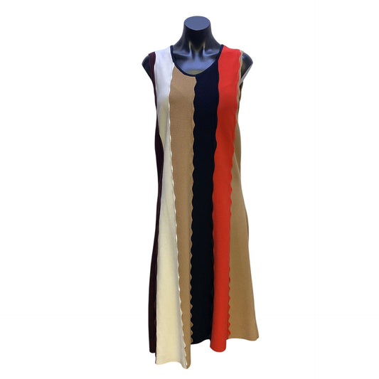 Colorblock Sleeveless A-Line Dress In Tan/Red/Black/White By Etcetera XL