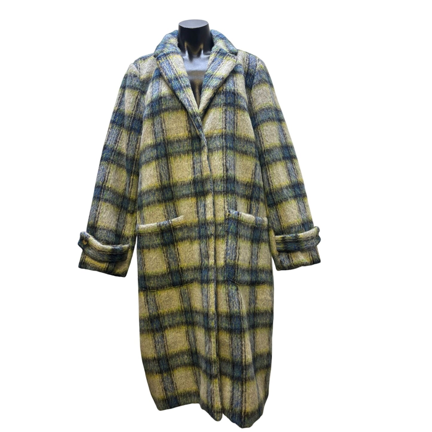 NWT Cyrus Wool Blend Plaid Coat Blue L