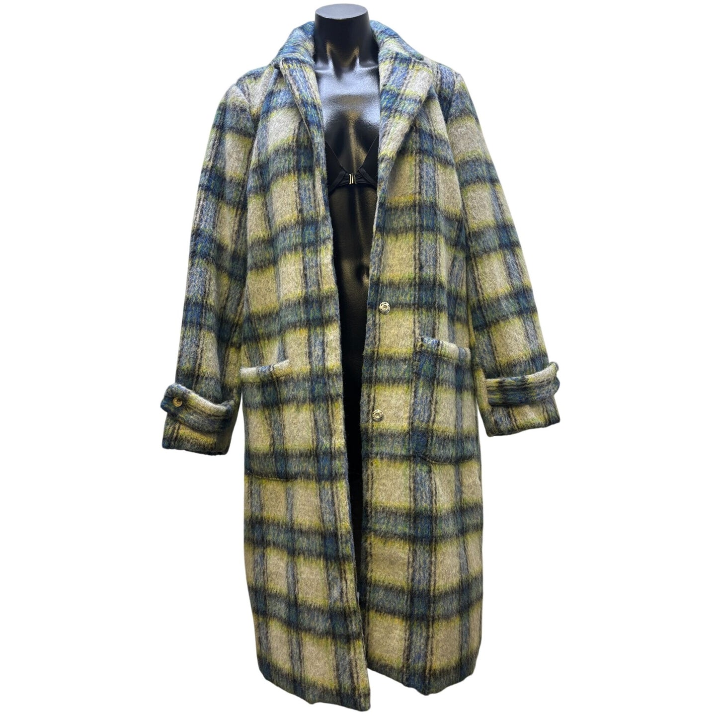 NWT Cyrus Wool Blend Plaid Coat Blue L