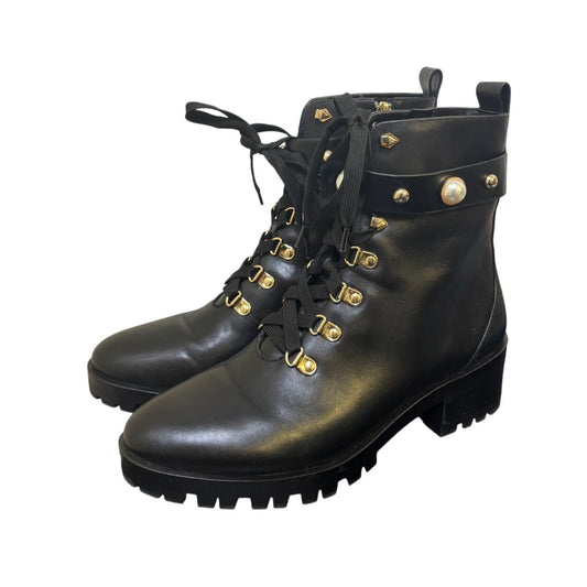 Karl Lagerfeld New Black Ankle Boots With Pearl & Gold Detail Size 9