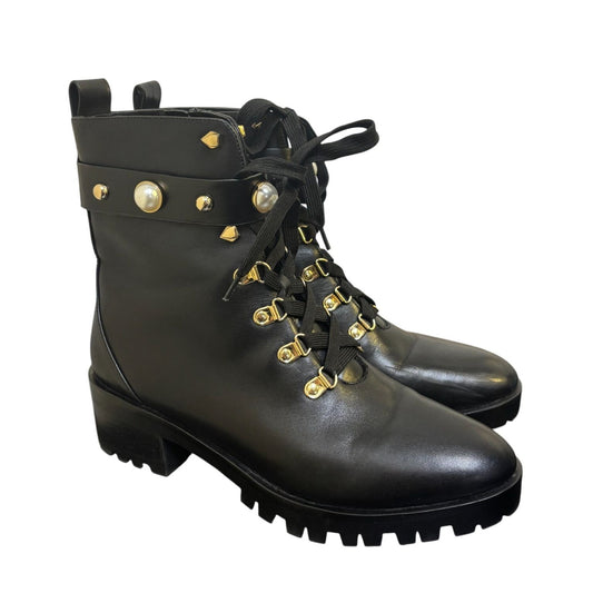 Karl Lagerfeld New Black Ankle Boots With Pearl & Gold Detail Size 9