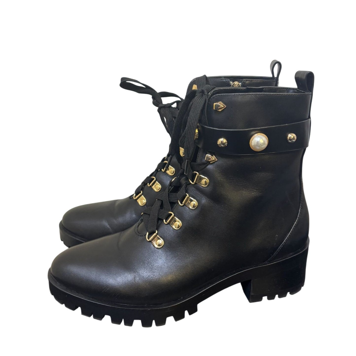 Karl Lagerfeld New Black Ankle Boots With Pearl & Gold Detail Size 9