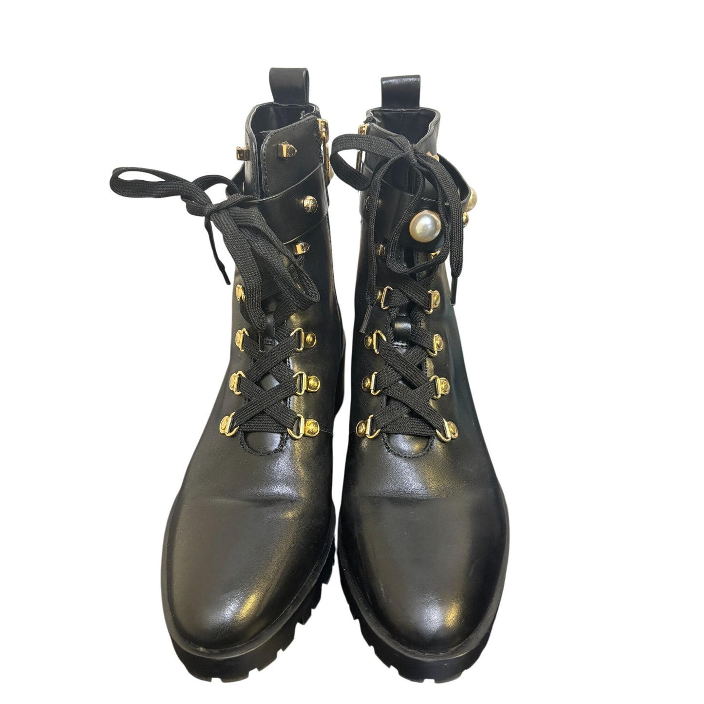 Karl Lagerfeld New Black Ankle Boots With Pearl & Gold Detail Size 9