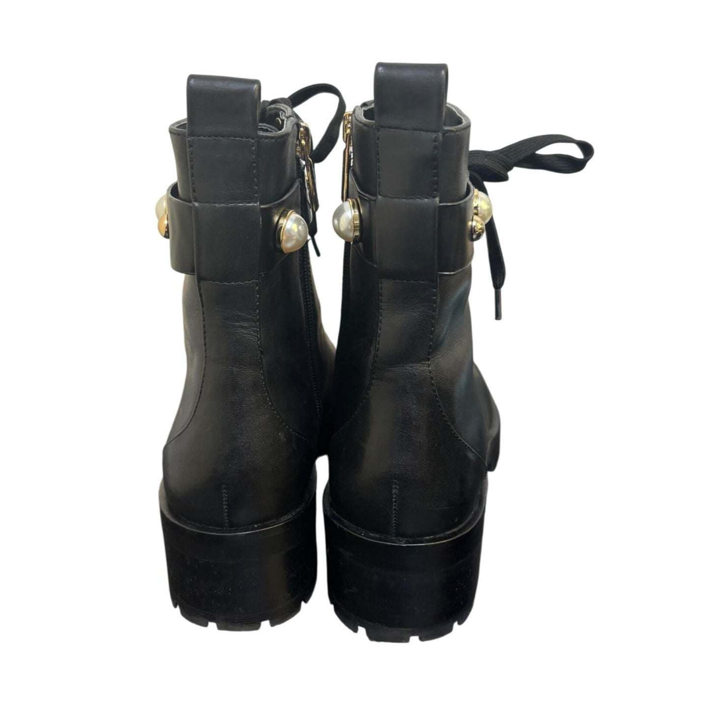 Karl Lagerfeld New Black Ankle Boots With Pearl & Gold Detail Size 9
