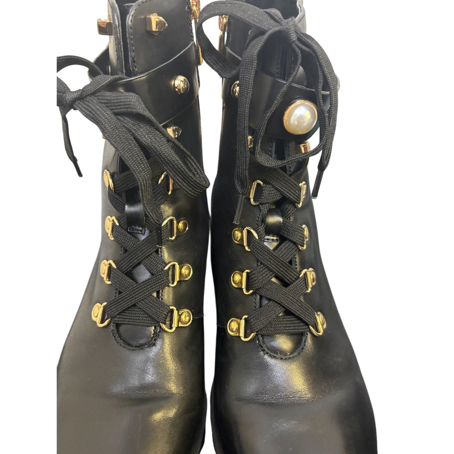 Karl Lagerfeld New Black Ankle Boots With Pearl & Gold Detail Size 9