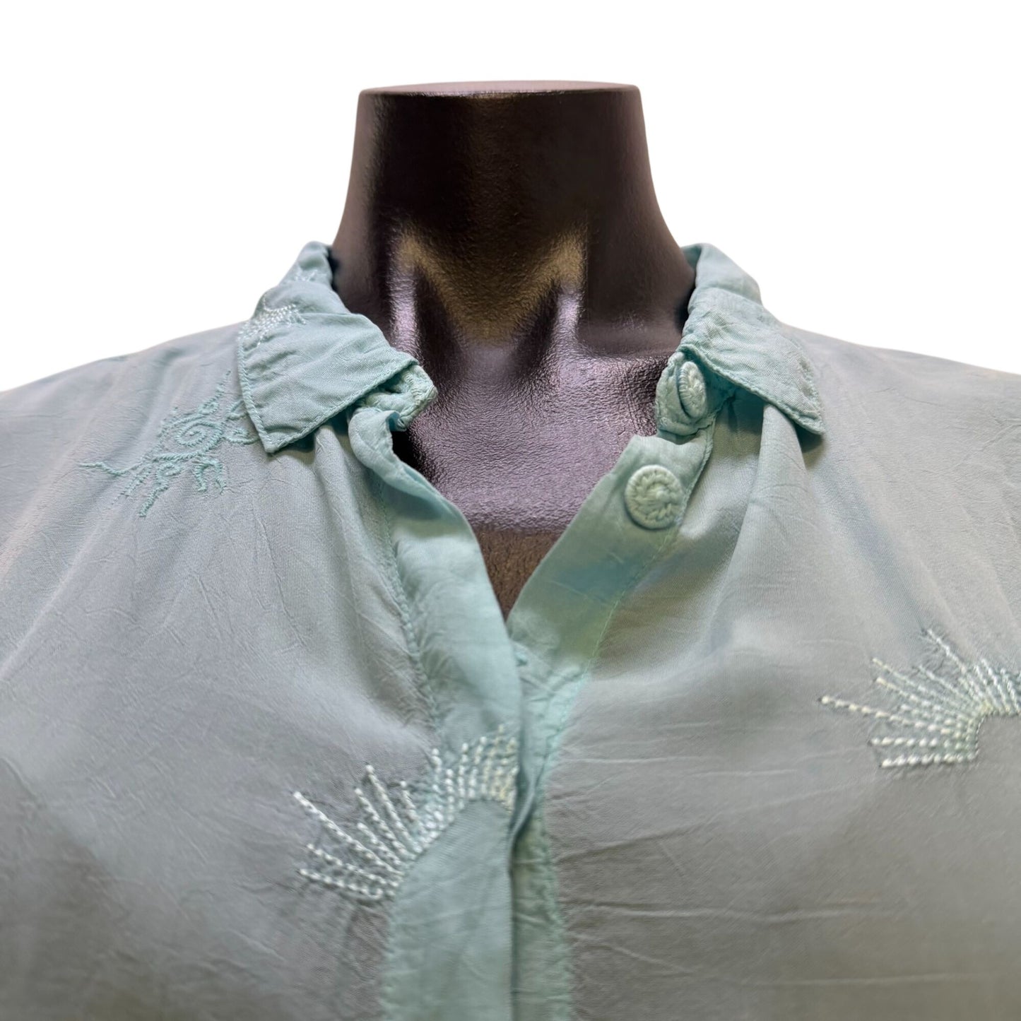 Johnny Was Slim Audrey Button Down Shirt Blue Embroidered Long Sleeve M