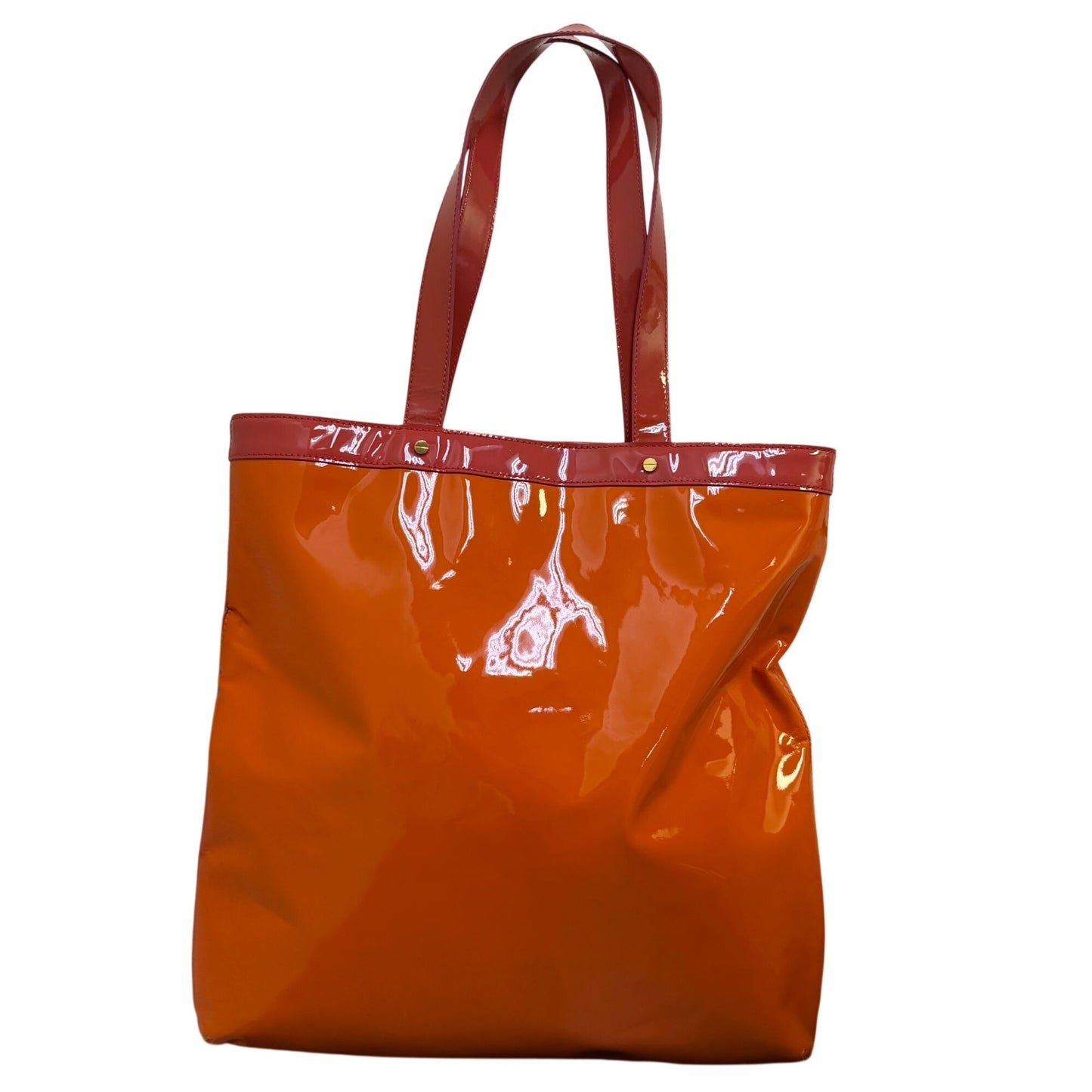 Tory Burch Perforated Patent Leather Orange Tote Signature Logo Bag
