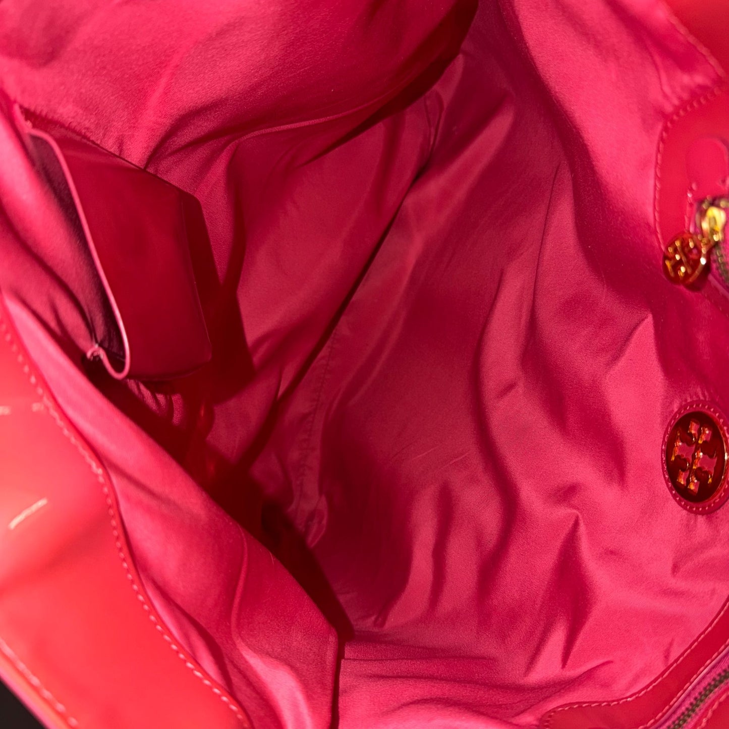 Tory Burch Perforated Patent Leather Orange Tote Signature Logo Bag