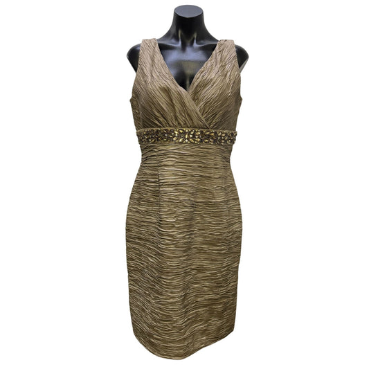 Eliza J Beige Ruched Sleeveless Dress With Beaded Waist Size 12