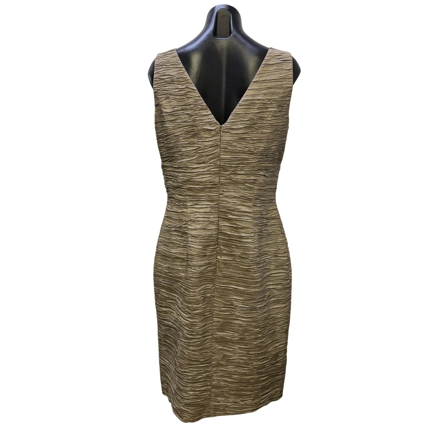 Eliza J Beige Ruched Sleeveless Dress With Beaded Waist Size 12